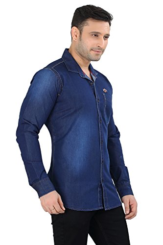 meraki by private image solid blue single pocket denim shirts