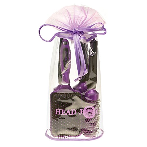 Head Jog Purple Ionic Ceramic Radial & Paddle Brush Set. Round Brushes With Ceramic Coating Barrel With Nylon Bristle. Hairbrush For Curling, Straightening & Hairdressing. 4 Piece Hair Set.
