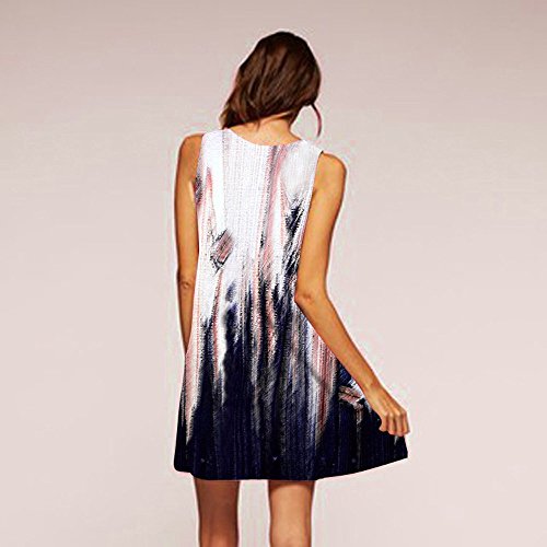 iYBUIA Summer Vintage Boho Women Loose Summer Sleeveless 3D Floral Print Bohe Tank A-Line Mini Dress(Navy,L)