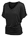 Made By Johnny MBJ WT1037 V Neck Short Sleeve Dolman Top with Side Shirring XXXL Black