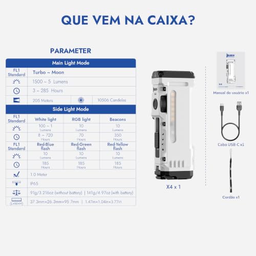 WUBEN X4 EDC Lanterna plana com luz RGB | minide 1500 lúmens com interruptor tático e ímã,portátil IP65 com clipe de bolso e USB-C para camping, verificações