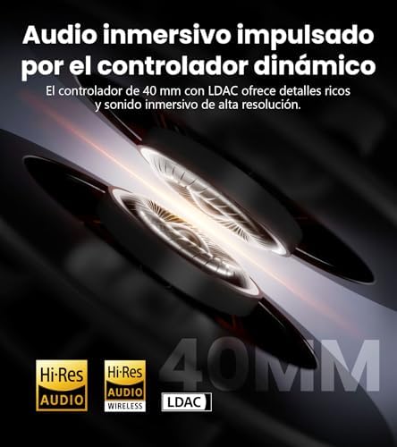 W820NB Plus Gen 2 Auriculares inalámbricos con cancelación de Ruido sobre el oído, -49 dB ANC, Audio de Alta resolución LDAC, Tiempo de reproducción 88H, Sonido Espacial - Gris Oscuro