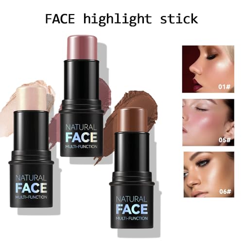 YOUMEDI FACE HIGHLIGHT STICK, CREAM CONTOUR STICKS SHADES WITH HIGHLIGHTER & BLUSH, NON-GREASY LONG-WEAR FACE CONTOURING PEN, WATERPROOF SHIFT-PROOF LASTING GLOW FINISH HIGHLIGHTER MAKEUP STICK(11)