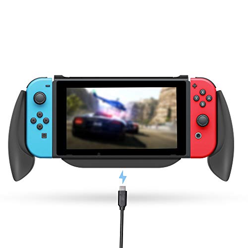 Lammcou Charging Grip for Nintendo Switch Comfort Charge Handle Stand Quick Charge Compatible 5V 2A AC Adapter, USB Charger with Type-C Cable for Nintendo Switch Console & Joy-con Controllers - Black