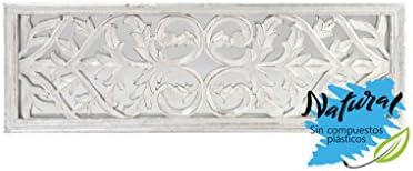 Hogar y Mas Retablo Mural de pared de madera tallada natural y cristal. Forma rectangular 90 x 30 cm
