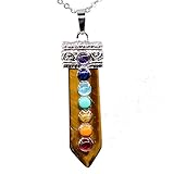 7 Chakra Stones Tiger's Eye Pendant Necklace, Healing Point Fashion Pendant, 20