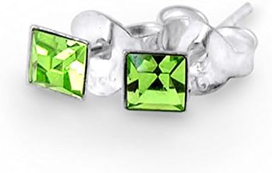 August - Light Green 3MM Square Birthstone 925 Sterling Silver Stud Earring