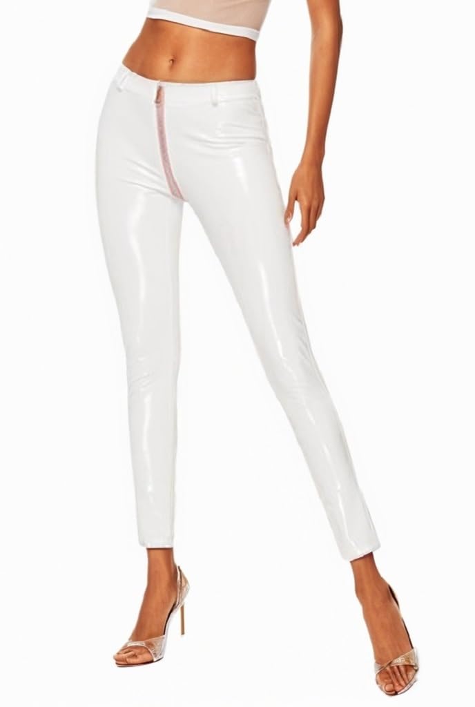 Photo 1 of Sorrica Women's Sexy Shiny Faux Leather Gothic Punk Wet Look Legging Pants Front Zipper (US S, White)