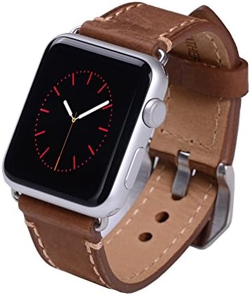 Apple Watch Band, 42mm Vintage Crazy Horse Genuine Leather iWatch Band Strap Replacement Wristband With Silver Secure Metal Clasp Fit For All Apple Watch Sports Edition Brown