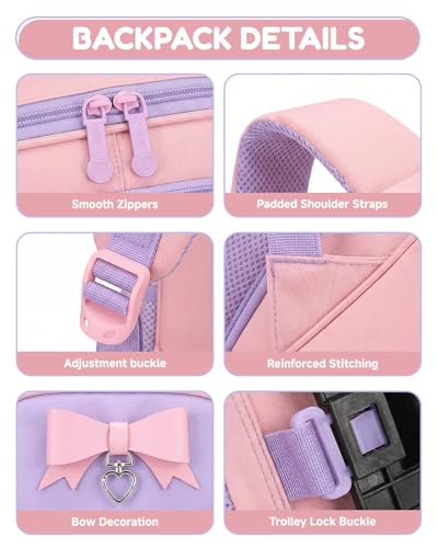 Amythe School Bag for Girls Primary 6-10 Years Old School Backpack Kawaii Lightweight Water Repellent with Reflective Strips, 6 Wheels Trolley for CP CE1 CE2 CM1 CM2, purple, Daypack Backpacks | Sac à Dos École Kawaii Léger Déperlant pour Enfants 6 à 10 ans, 6 Roues Trolley pour CP CE1 CE2 CM1 CM2 - Rentrée / Voyages