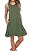 AUSELILY Women's Solid Plain Sleeveless Pockets Casual Swing T-Shirt Dresses Olive (M,Army Green)