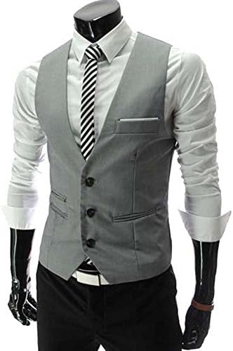 MARIR Vest V-neck Sleeveless Slim Fit Jacket Men Business waistcoat (US:XL size/ Asia tag 4xl, Grey)