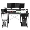 OUTFINE Desk Computer Desk Office Desk with Drawer, Monitor Stand and Storage Shelves