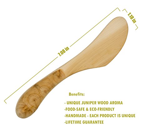 FittSMILE Butter Knife Handmade Eco-Friendly Condiment Knives from Natural Untreated Antibacterial Juniper Wood Top Rated Kitchen Utensils Peanut Jelly Spreader with Unique Mosaic Handle