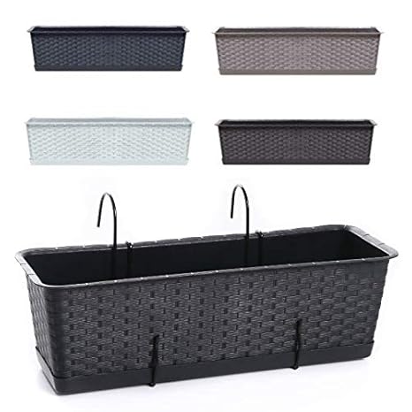 Blumenkasten Balkonkasten Blumentopf Rattan Optik Ratolla Case P mit Aufhängung zur Auswahl Untersetzer Geländerkasten 2 Größ