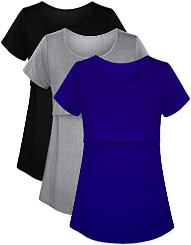PrettyLife Women's Modal Maternity Nursing Tops Short Sleeve Breastfeeding Tee Shirts Clothes