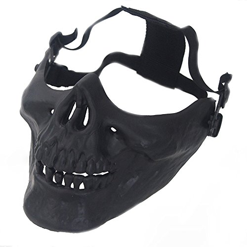 Xeminor Skull Mask Half Face Mask Airsoft Gear Mask Outdoor Protective Mask Halloween Cosplay Accessories Black - Thumbnail 2