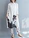 Yesno Q18 Women Long Button-Down Shirts Blouses Dress Casual Loose Fit Ink Painting 100% Linen Highly Split Sides,White,X-Large