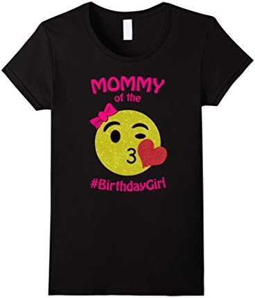 Womens Emoji Mommy of the Birthday Girl Pink Shirt Small Black