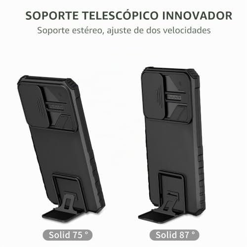 PANXIYUE Case for Samsung Galaxy A36 / A56, Slide Protection Case for the Camera, with 360 Degrees Full Body Anti-Shock, Anti-Scratch Protective Bumper Silicone and Armor Stand, Black