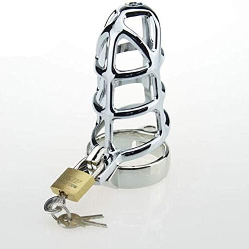 Adult Sex Toys for Male Stainless Steel Chastity Cage with Urethral Sound Catheter Anti-Off Lock Ring Male Chastity Devices P-Enis Scrotum Lock for Men T-shirt,45mm Holiday Gift