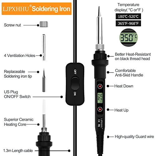 Lcd Display Solder Kit 80W LCD - 13-in-1 Adjustable Temperature Welding Set With Stand & Tools Soldering Iron Kit