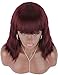 Kalyss Short Synthetic 99J Burgundy Wig with Hair Bangs Short Wavy Curly Wig for Women -Natural Looking and Heat Resistant Full Head Hair Replacement Wig for Daily Wear or Costume Wig