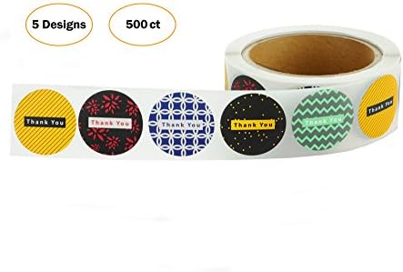 Assorted Color Round Thank You Stickers 1.5 inch | 500 Adhesive Thank you labels per Roll | 5 Unique Designs | Perfect for Baby shower, Wedding and Graduation ( Color Geometric Pattern 1)