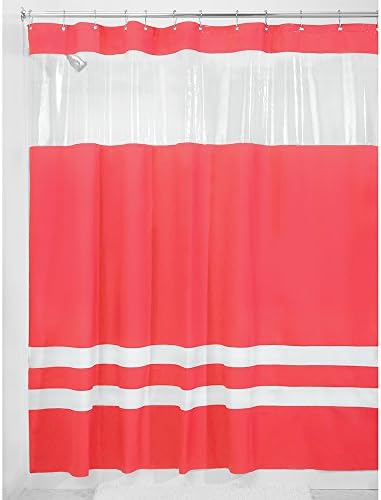 InterDesign Hitchcock Rugby Stripe Reversible Fabric Shower Curtain, 72-Inch by 72-Inch, Azalea