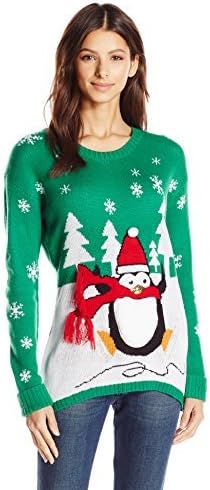 Allison Brittney Women's Skating Penguin with Snowflakes Ugly Christmas Sweater
