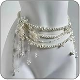 Multilayer Pearl Tassel Waist Chain Trendy Flower Waistband White Pearl Body Chain Flower Long Tassel Pendant Waist Chain Wedding Bridal Dress Belt for Women