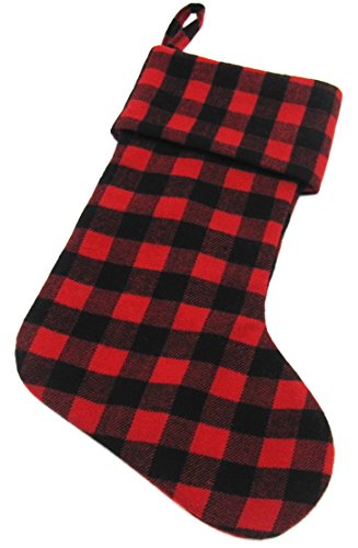 EDLDECCO Red and Black Buffalo Check Stocking Double Layers a Fine Decorative Handiwork for Holiday Party 20.5 inch Pack of 2 with a Gnome Ornament