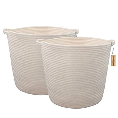 INDRESSME 2 Pack XL Round Cotton Rope Storage Basket Baby Laundry Basket Woven Baskets Blanket Soft Floor Basket with… 41A2zZPUnqL