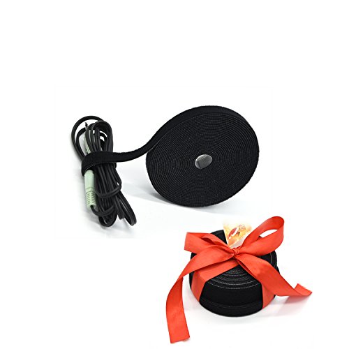 Patu Reusable Muti-Purpose Fastening Tape Cable Ties - 2 Roll (5 Yards x 0.5" & 5 Yards x 1") Hook and Loop Cord Management Wire Organizer Straps, Black