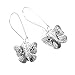 Black and Silver Skull and Swirl Butterfly Long-Hook Drop Earrings (Surgical Steel)
