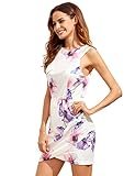 Floerns Women's Sleeveless Floral Printed Bodycon Zipper Wrap Dress White L