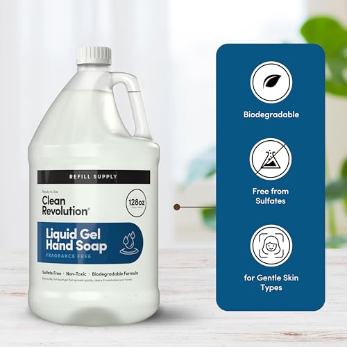 CLEAN REVOLUTION LIQUID GEL HAND SOAP, SILKY RICH LIQUID, QUICK LATHER, FAST RINSING, (FRAGRANCE FREE) 128 FL OZ