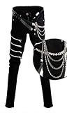 Mens Punk Hiphop Revits Pants Black Denim Jeans Pencil Trousers+Chain