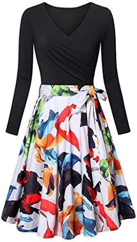 Long Skirt Dresses, Elogoog Women's Vintage Floral Printed Patchwork Half Sleeve Casual Elegant A-Line Evening Party Dress