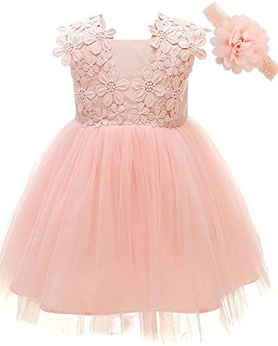 xingoukeji Baby Girls Dress Christening Baptism Flower Girl Dress For Party Formal,Pink 12-15Month