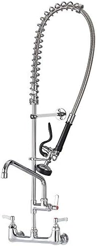 IMLEZON Commercial Sink Faucet Wall Mount Pre Rinse Faucet 8 Inch Center 44 Inch Height with 12 Inch Swivel Spout