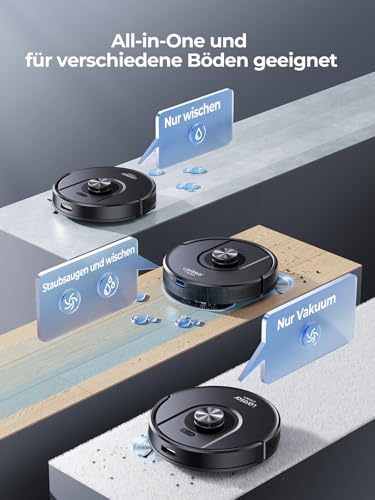 Laresar Clean 8000Pa Robot Vacuum Cleaner with Wiping Function, 3-in-1 Vacuum Cleaner Robot with Laser Navigation, Robot Vacuum Cleaner with App Control, 180 Minutes Running Time, Ideal for Pet Hair