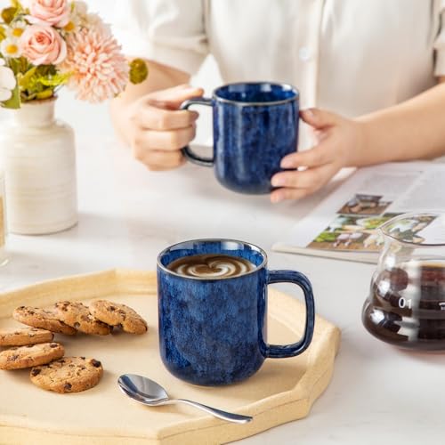 vancasso Starry 12oz/360ml Stoneware Coffee Mugs Set of 6, Blue | Tea Cups with Handle, Perfect for Cocoa Milk, Coffee and All Beverages, Microwave & Dishwasher Safe