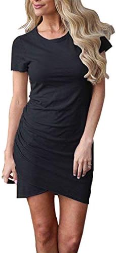 UPhitnis Women’s 2019 Casual Crew Neck Ruched Stretchy Bodycon T Shirt Short Mini Dress Casual Beach Dress