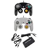 Gamecube Adaptor 2 Controllers 2 Extension Cords Smash Bros Bundle – 2 Wired Gamecube/Compatible for Wii Switch Controller (Black &amp; White) Set by MarioRetro