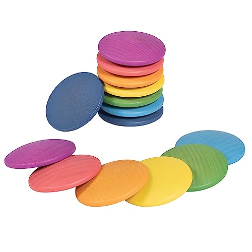 TickiT-73997 Rainbow Wooden Discs - Set of 14 - Loose Parts Wooden Toy for Babies and Toddlers 10m+ - Inspire Curiosity and Open-Ended Play
