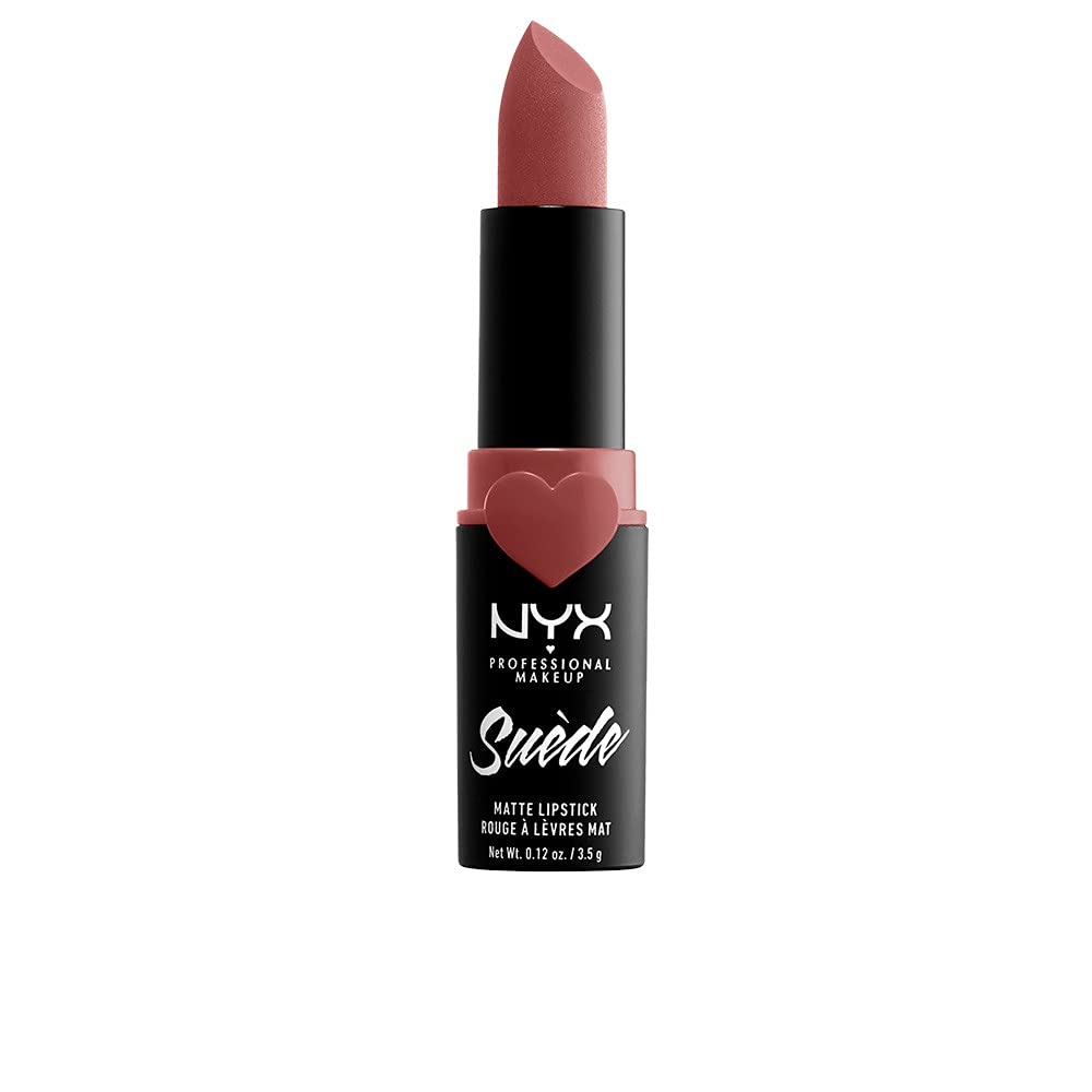 NYX Professional Makeup , Lipstick, Suede Matte Lipstick, Lightweight Powdery-Matte Finish in a Heart-Adorned Case, Velvety Plush Lip Colour, Shade: Brunch Me, 21 g