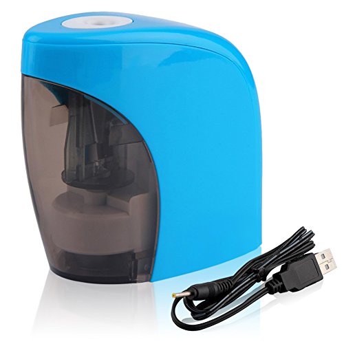 Ace Pencil Sharpener | Electric Sharpener for Standard Sized 8mm 0.3” Diameter Color Pencils | Sturdy ABS TPR with Stainless-steel Blade | 2 AA Batteries USB or Manually Operated | Blue | 1498