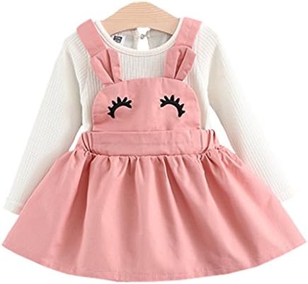 DORAMI Baby Girls Eyelashes Pattern Style Long Sleeve Princess Flower Dress (Pink, 9M)
