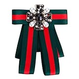 Ribbon Crystal Men/Women Pre-Tied Neck Tie Brooch Pin Bow Tie Patriotic Collar Jewelry Gift (Green3)